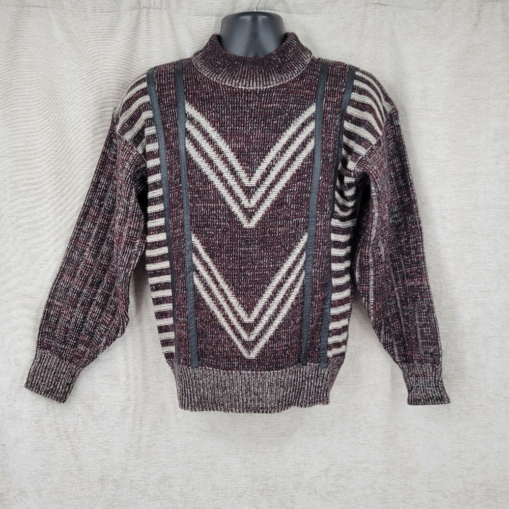 City Streets Vintage 80s Maroon and Black Mock Neck Sweater
